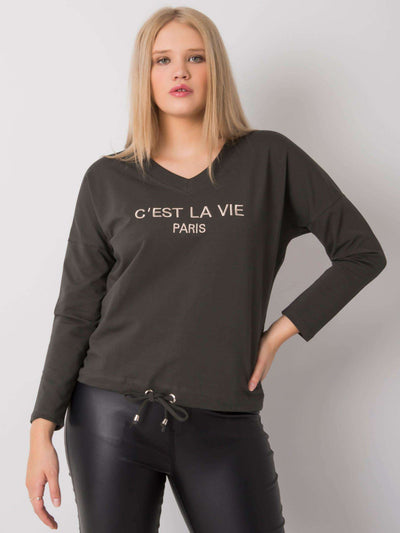 Ciemna khaki damska bluzka plus size z napisem