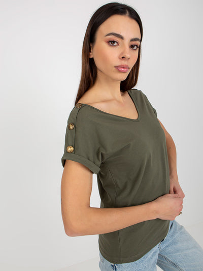 Ciemna khaki codzienna bluzka z krótkim rękawem OCH BELLA