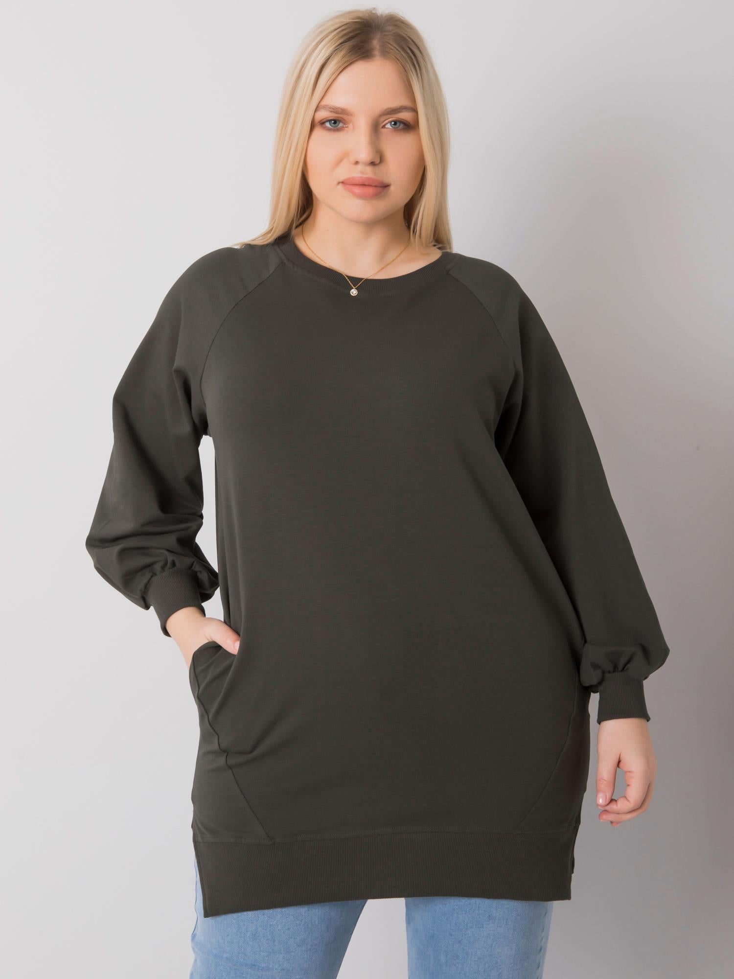 Ciemna khaki bawełniana bluza damska plus size