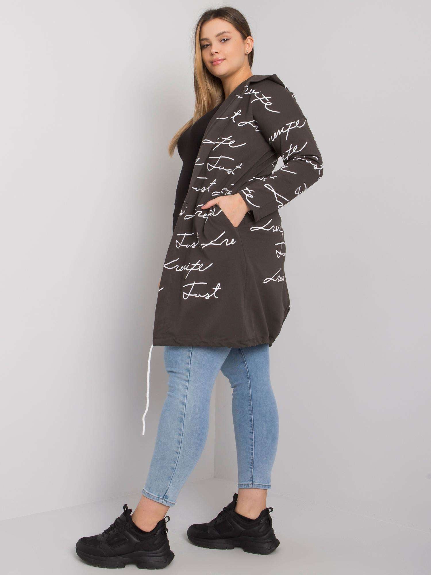 Ciemna khaki narzutka plus size z kapturem