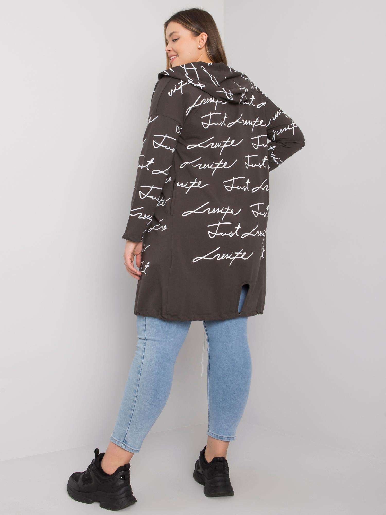 Ciemna khaki narzutka plus size z kapturem