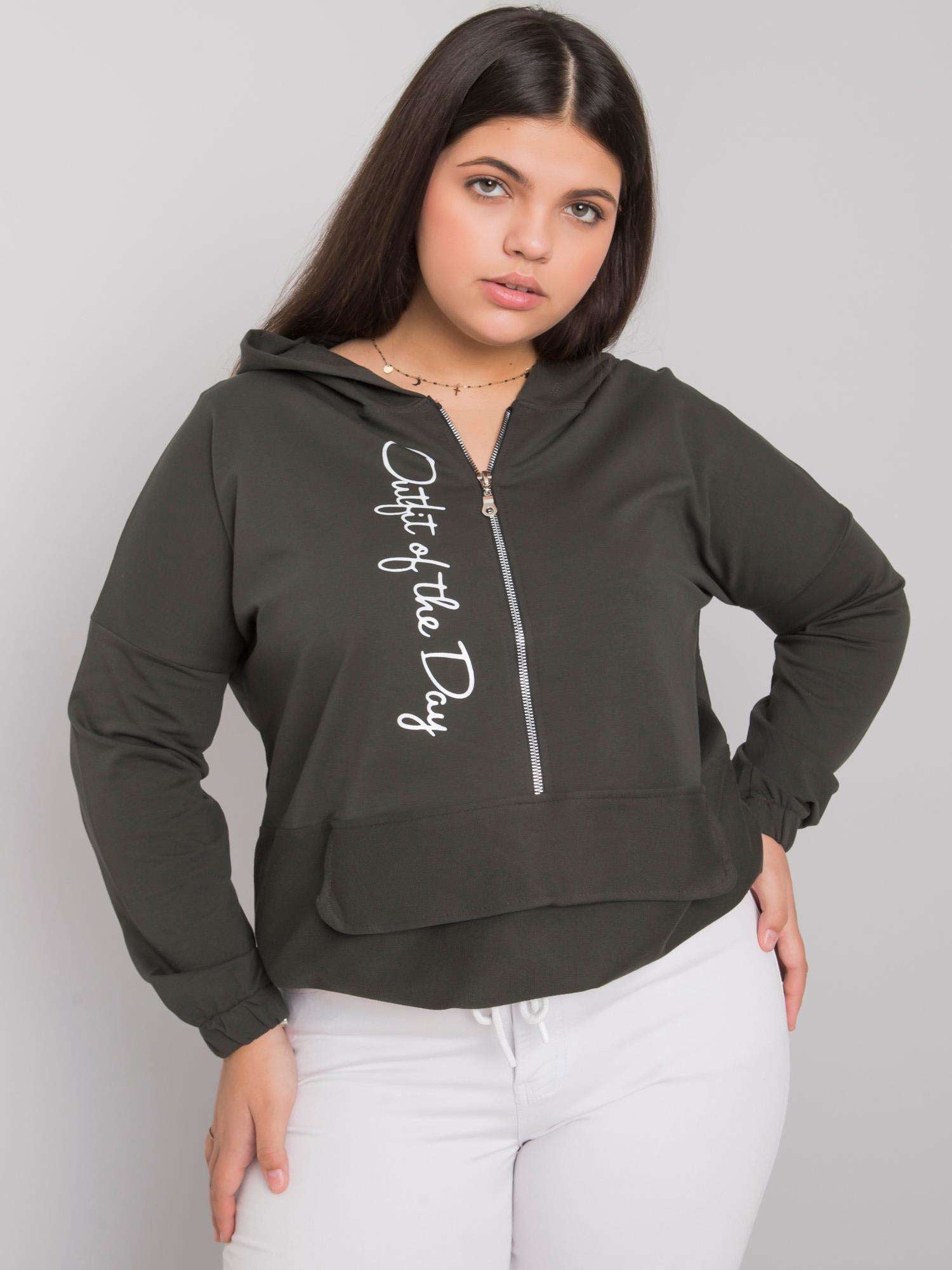 Ciemna khaki bluza plus size z kapturem