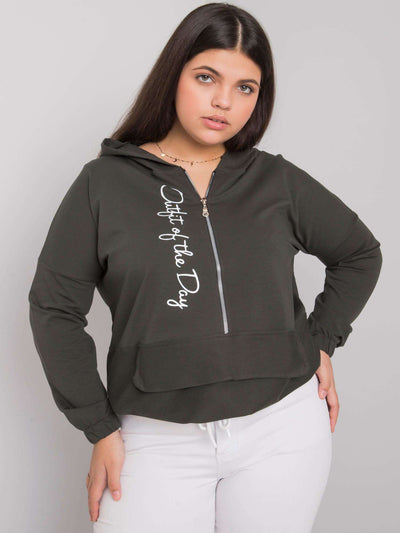 Ciemna khaki bluza plus size z kapturem