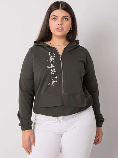 Ciemna khaki bluza plus size z kapturem