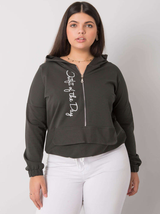 Ciemna khaki bluza plus size z kapturem