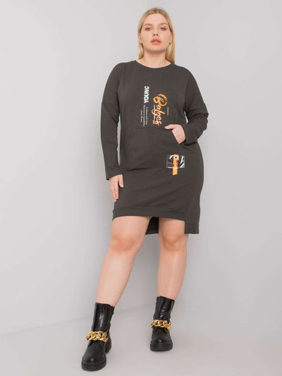 Ciemna khaki sukienka damska plus size z kieszenią