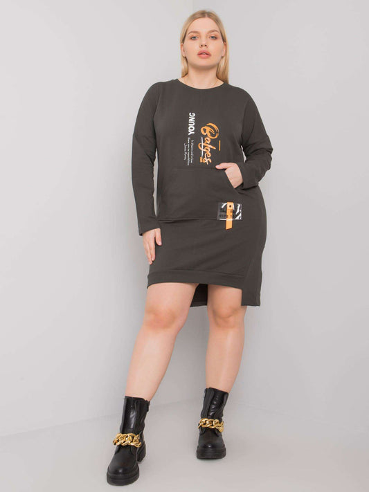 Ciemna khaki sukienka damska plus size z kieszenią
