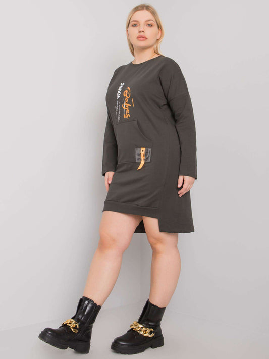 Ciemna khaki sukienka damska plus size z kieszenią