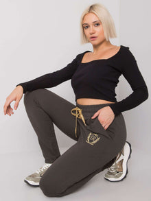 Ciemne khaki spodnie dresowe z logo