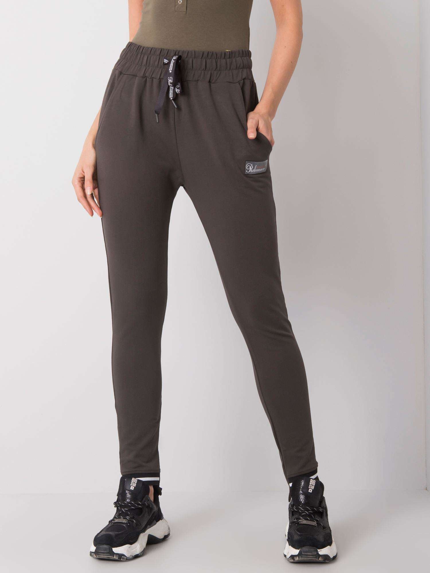Ciemne khaki damskie spodnie dresowe