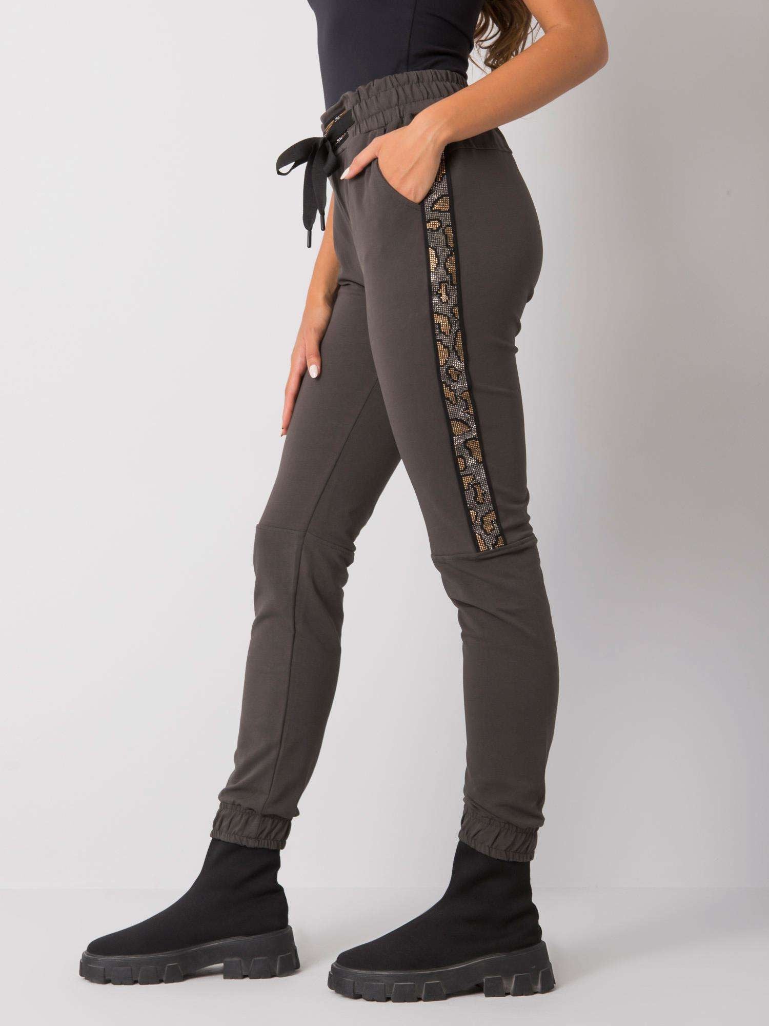 Ciemne khaki damskie spodnie dresowe