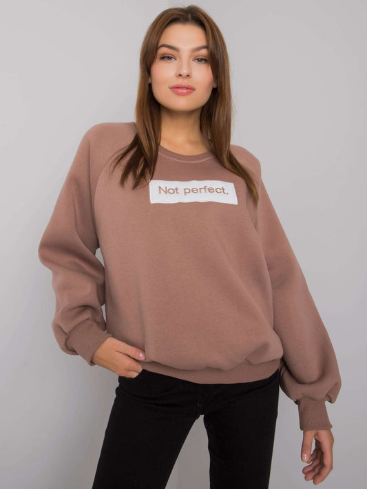 Ciemnobeżowa bawełniana bluza bez kaptura