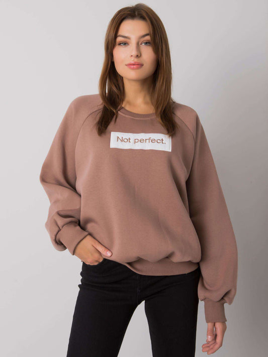 Ciemnobeżowa bawełniana bluza bez kaptura