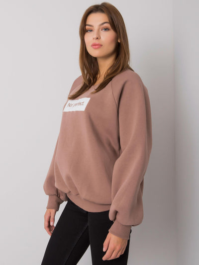 Ciemnobeżowa bawełniana bluza bez kaptura