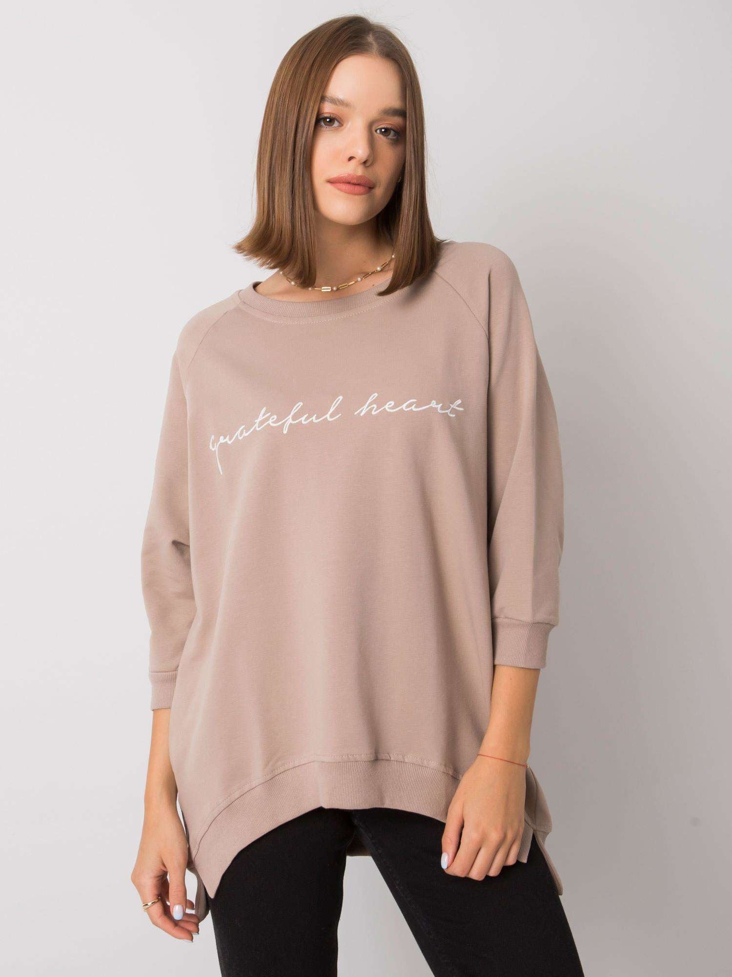 RUE PARIS Ciemnobeżowa bluza bawełniana