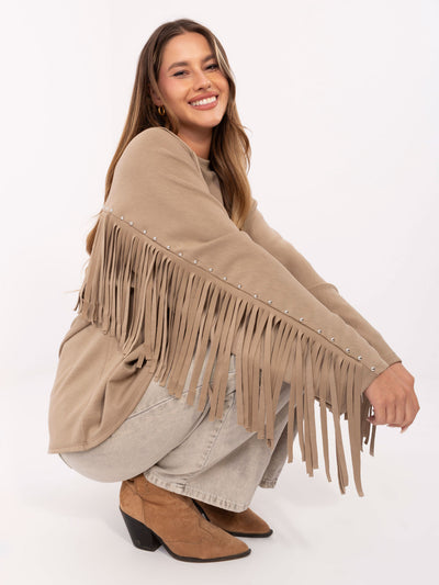 Ciemnobeżowa bluza oversize z frędzlami