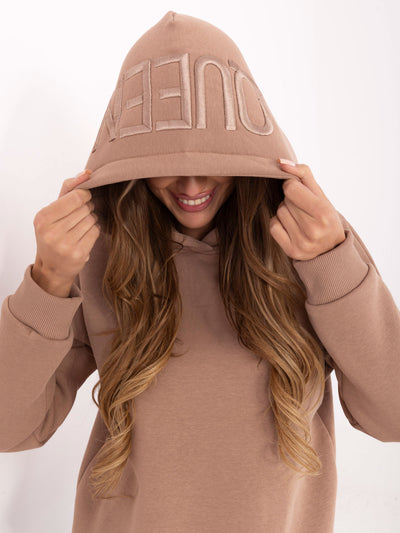 Ciemnobeżowa damska bluza oversize z kapturem