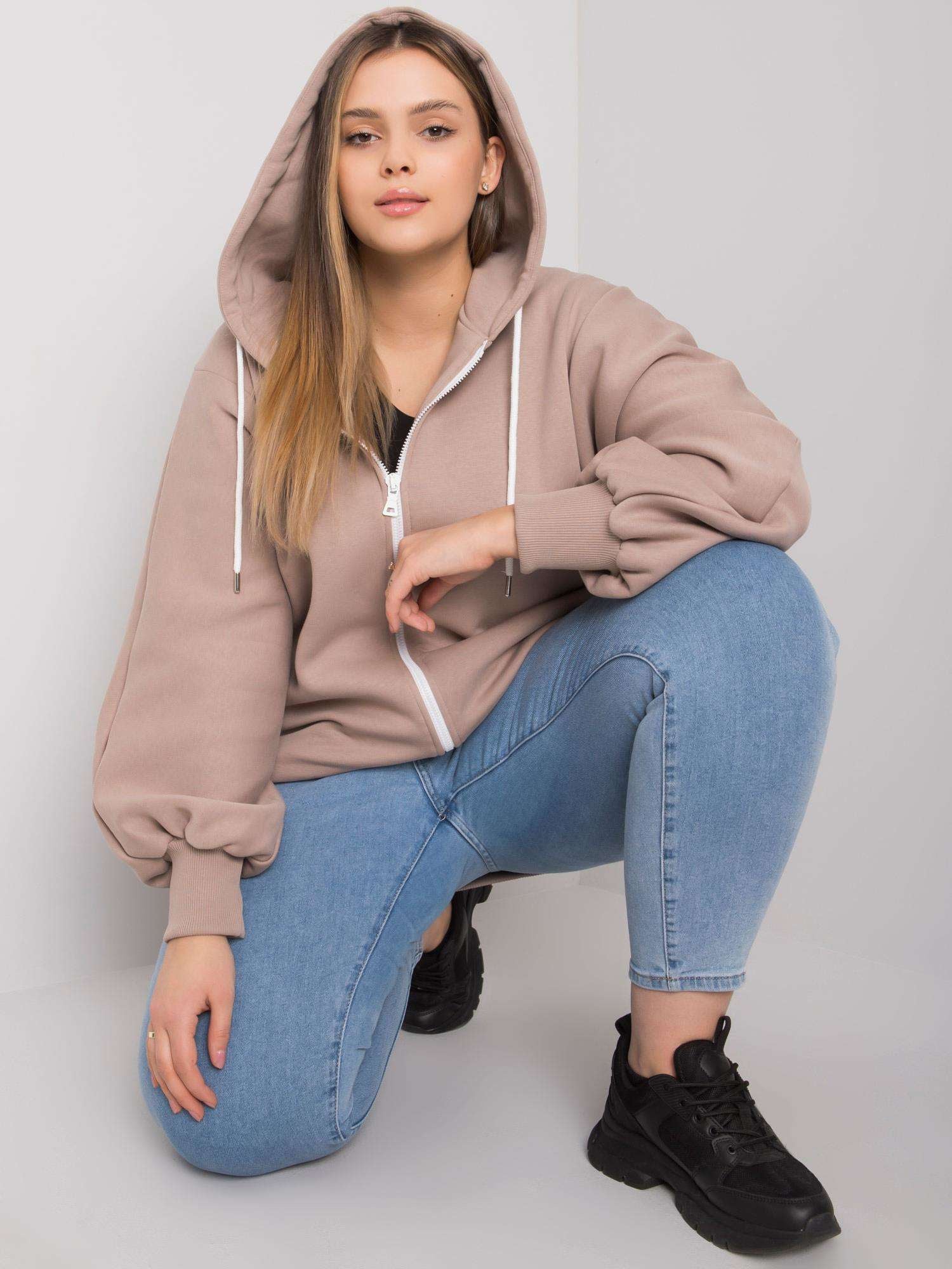 Ciemnobeżowa bluza plus size z kieszeniami