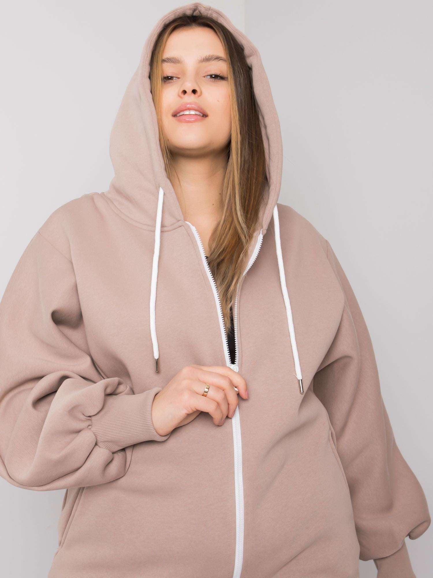 Ciemnobeżowa bluza plus size z kieszeniami