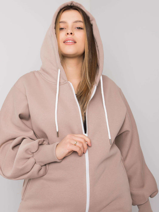 Ciemnobeżowa bluza plus size z kieszeniami