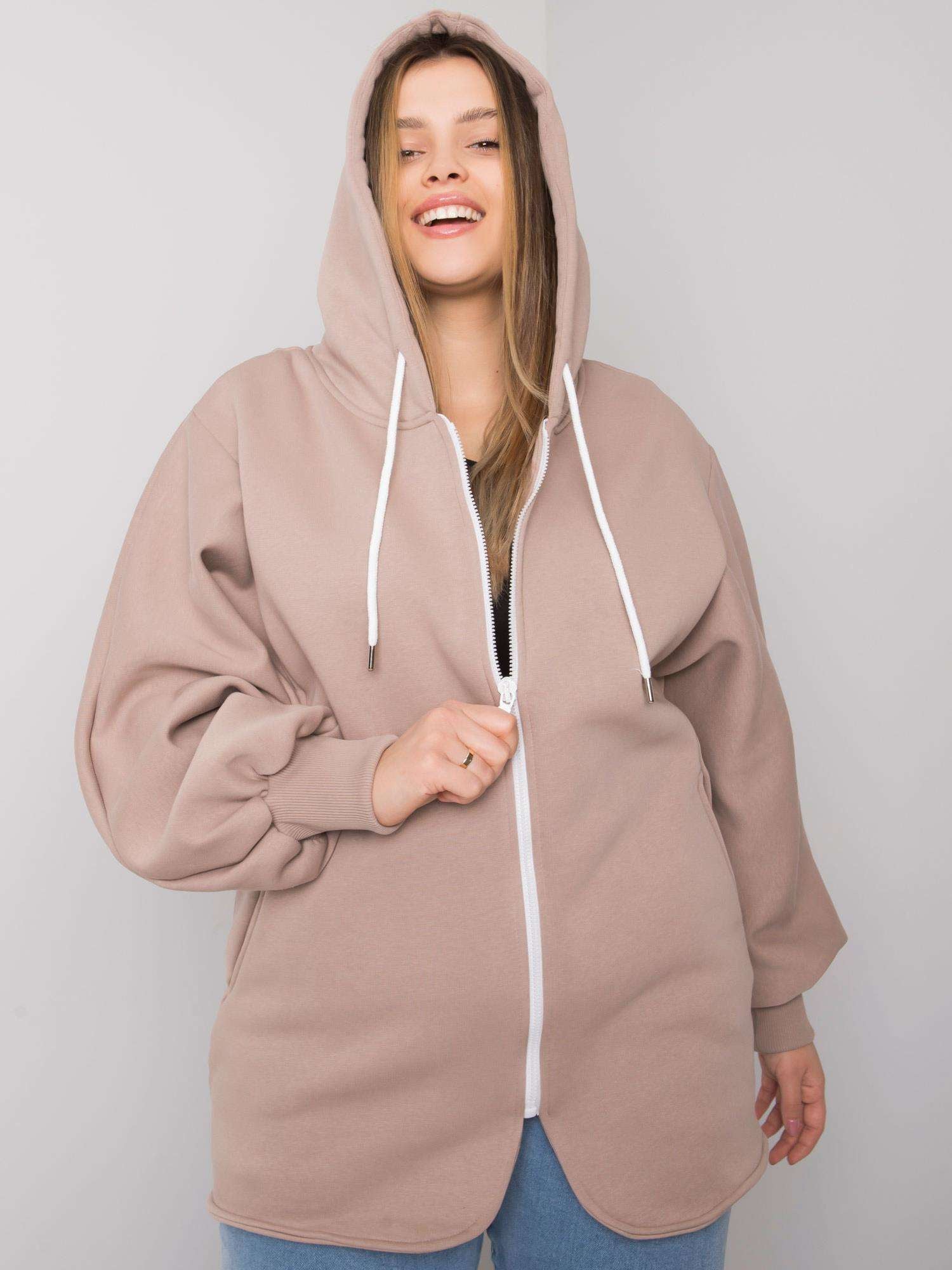 Ciemnobeżowa bluza plus size z kieszeniami