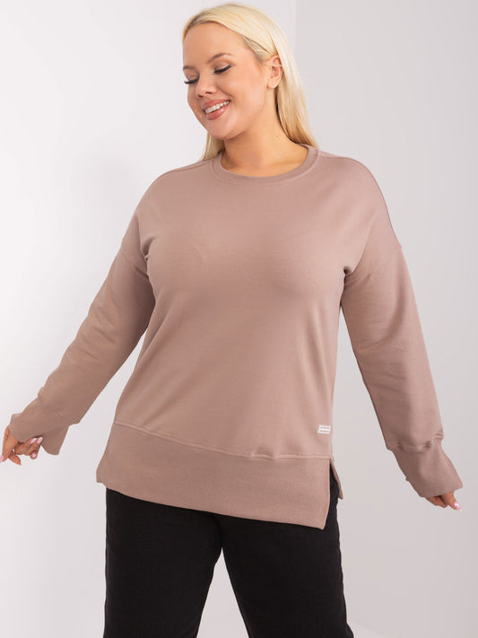 Ciemnobeżowa gładka bluza plus size z bawełny