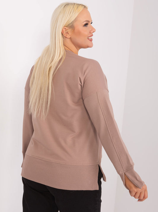 Ciemnobeżowa gładka bluza plus size z bawełny