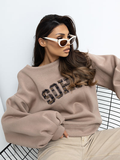 RUE PARIS Ciemnobeżowa bluza oversize z napisem