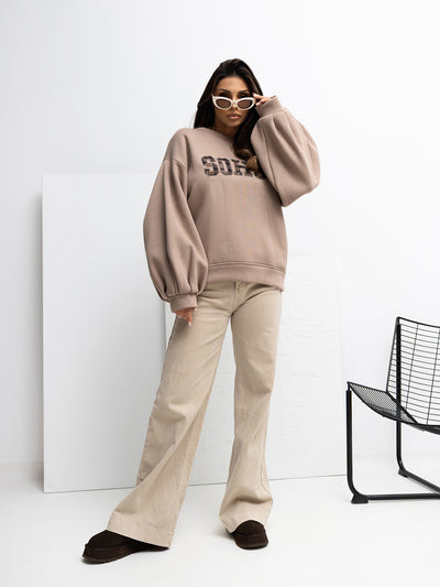 RUE PARIS Ciemnobeżowa bluza oversize z napisem