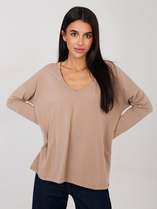 RUE PARIS Ciemnobeżowa bluzka oversize z bawełny