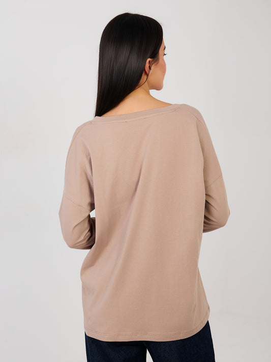 RUE PARIS Ciemnobeżowa bluzka oversize z bawełny