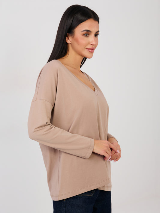 RUE PARIS Ciemnobeżowa bluzka oversize z bawełny