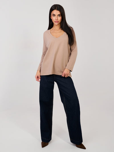 RUE PARIS Ciemnobeżowa bluzka oversize z bawełny