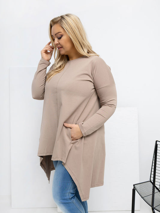 Ciemnobeżowa asymetryczna bluzka plus size