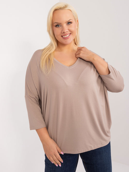 Ciemnobeżowa bluzka plus size z wiskozy