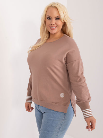 Ciemnobeżowa bluzka plus size z rozcięciami