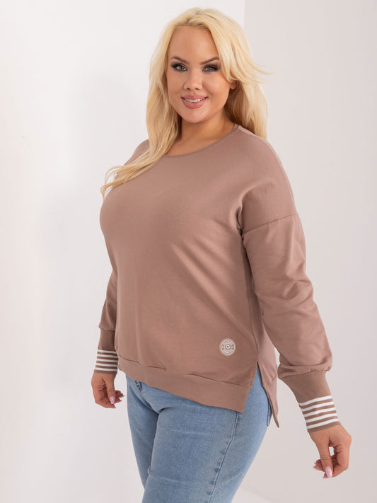 Ciemnobeżowa bluzka plus size z rozcięciami