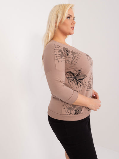 Ciemnobeżowa bluzka plus size z rękawem 3/4