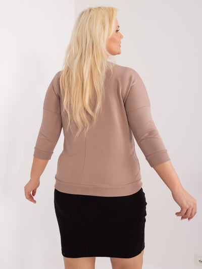 Ciemnobeżowa bluzka plus size z rękawem 3/4