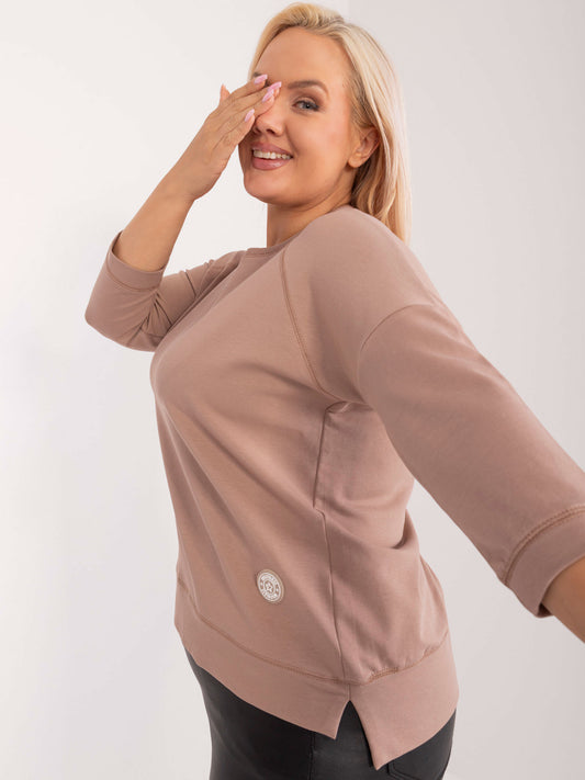 Ciemnobeżowa bluzka plus size z bawełny