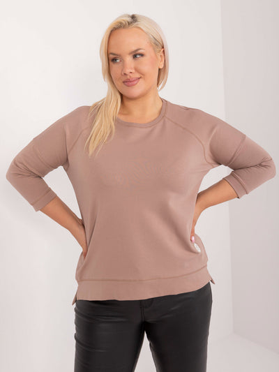 Ciemnobeżowa bluzka plus size z bawełny