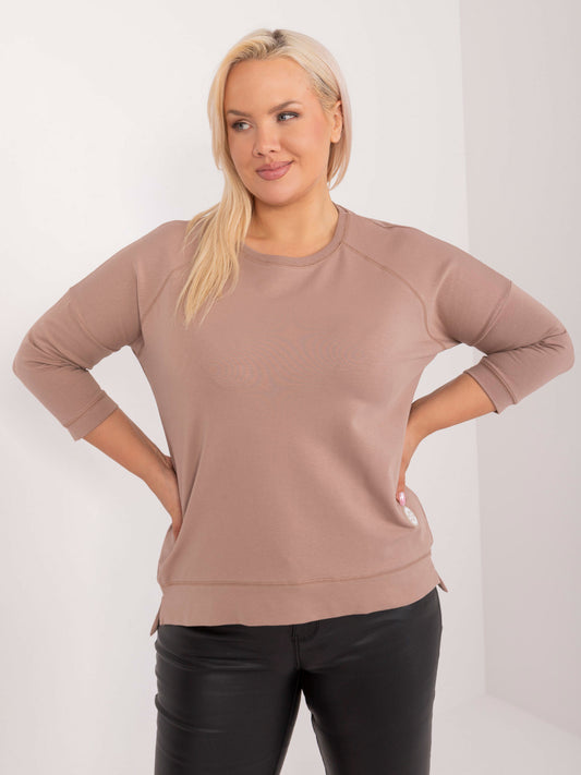 Ciemnobeżowa bluzka plus size z bawełny