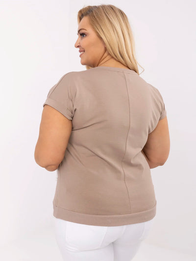 Ciemnobeżowa bluzka plus size z krótkim rękawem