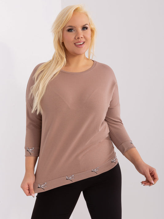 Ciemnobeżowa damska bluzka plus size z bawełny