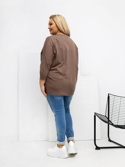 Ciemnobeżowa bawełniana bluzka plus size