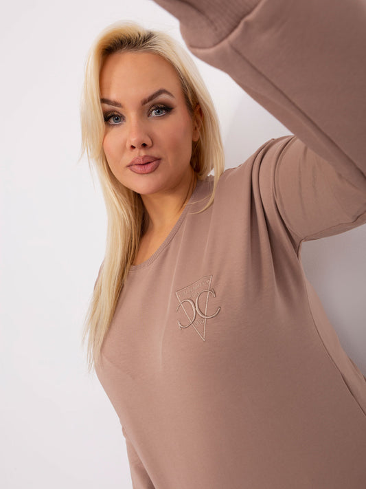 Ciemnobeżowa bawełniana bluzka plus size