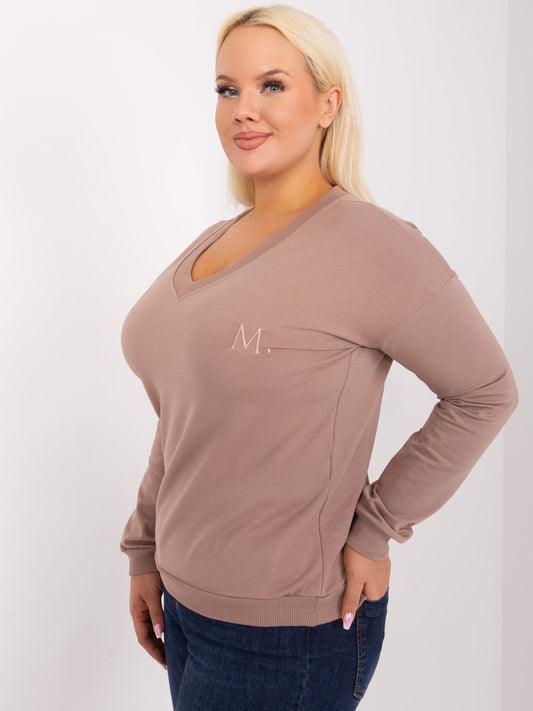 Ciemnobeżowa damska bluzka plus size z bawełny