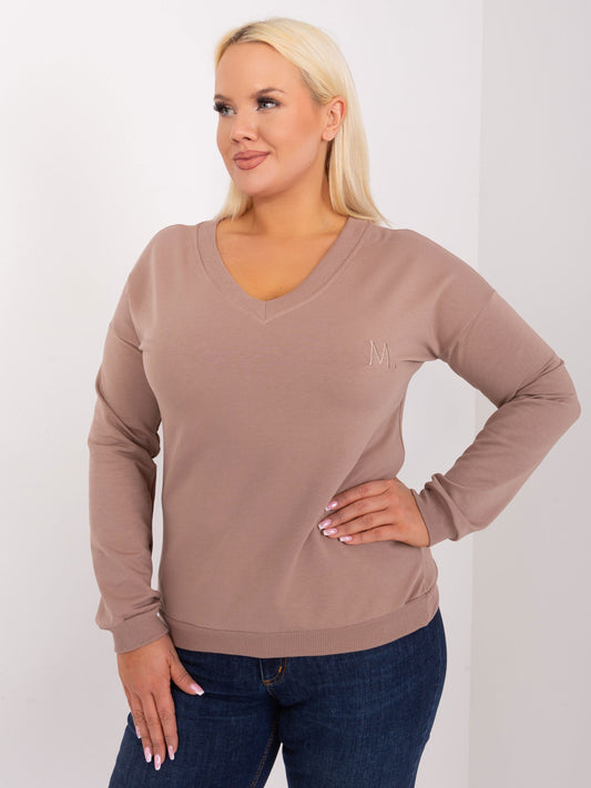 Ciemnobeżowa damska bluzka plus size z bawełny