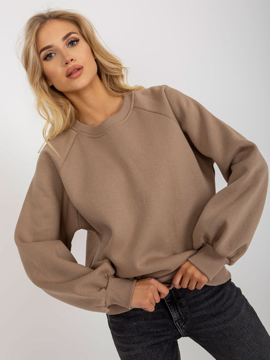 Ciemnobeżowa dresowa bluza basic z okrągłym dekoltem