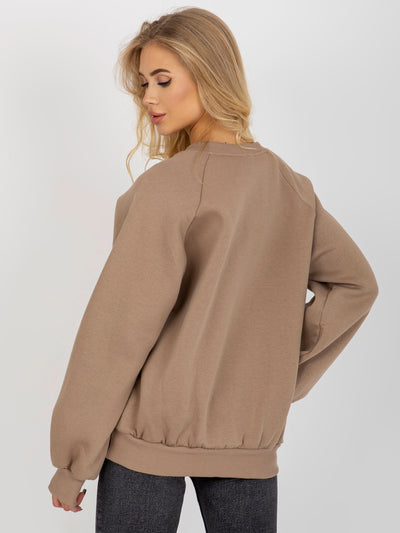 Ciemnobeżowa dresowa bluza basic z okrągłym dekoltem